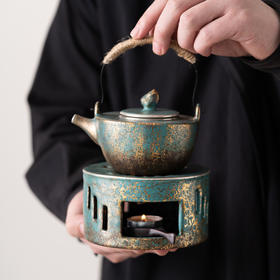 常青釉金银彩温茶炉蜡烛煮茶炉温茶器陶瓷小火炉热茶底座暖茶保温