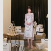 【大货捡漏，不退不换】    【花艺琉璃】气质荷叶边水晶扣两件套式连衣裙2023 商品缩略图4
