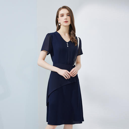 NF8K9斯尔丽瑟俪2023夏季新款撞色拼接不规则双层裙摆收腰显瘦连衣裙 商品图2