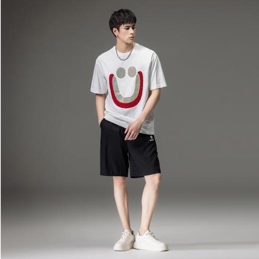 PINLI品立2023夏季新款男士落肩烫钻笑脸圆领短袖T恤BG231111084 商品图5