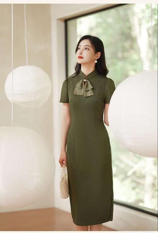 爆款推荐# 经典长青款『苏然』蝴蝶结蕾丝麦穗旗袍连衣裙，穿着自在舒适的文艺气质连衣裙！ 商品图7