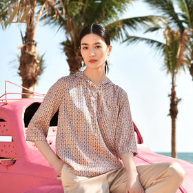 佐尔美夏季新款 桑蚕丝真丝弹力斜纹绸上衣衬衣女E32CS07