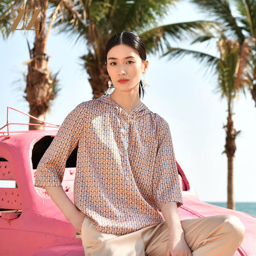 佐尔美夏季新款 桑蚕丝真丝弹力斜纹绸上衣衬衣女E32CS07 商品图0