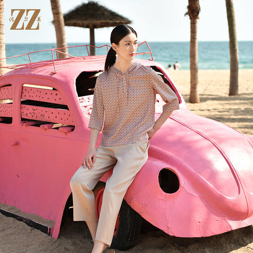 佐尔美夏季新款 桑蚕丝真丝弹力斜纹绸上衣衬衣女E32CS07 商品图3