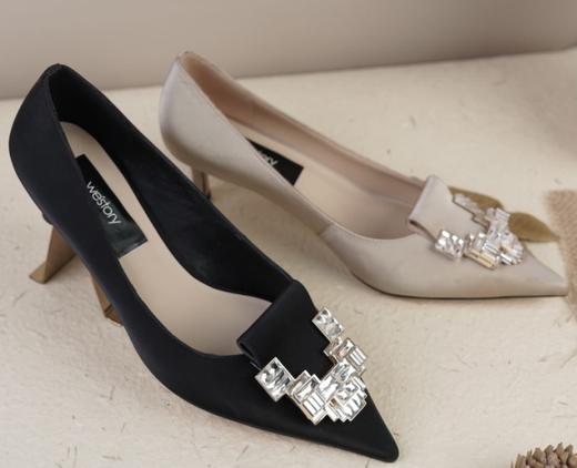 westory2023年秋季新款镶钻细高跟时尚百搭尖头皮鞋73321 商品图0