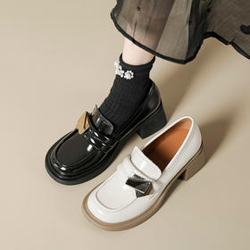 【服装鞋包】-新款英伦风一脚蹬粗跟乐福鞋子金属扣方跟单鞋