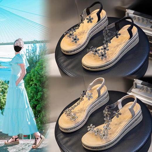 【服装鞋包】-2023年新款女鞋夏季百搭增高厚底女士沙滩凉鞋 商品图0
