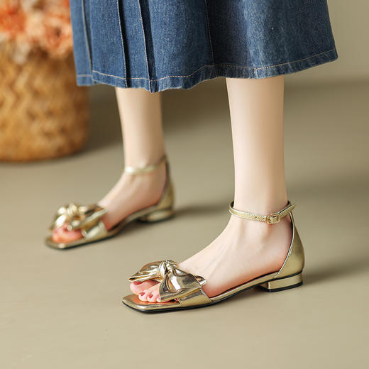 爆款百搭，里外全皮蝴蝶结低跟凉鞋QQJ-JZ-762F 商品图8