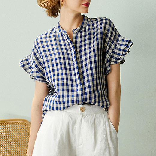 裁缝学苑AQ71 格子上衣夏季新款荷叶边短袖衬衫纸样女装服装打板 商品图0