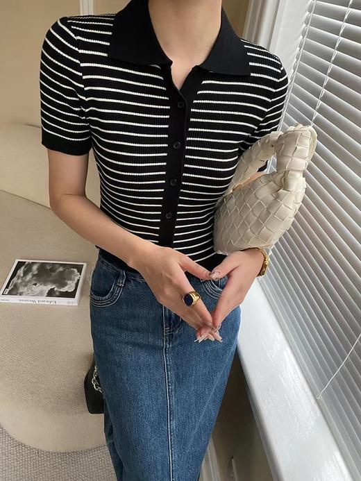 赫本风条纹Polo衫 商品图9