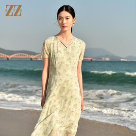 佐尔美夏季新款 休闲时尚小碎花短袖桑蚕丝真丝连衣裙女E32LS83
