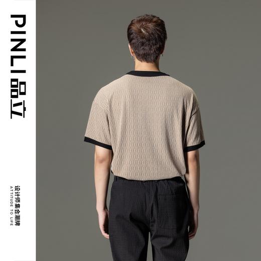 PINLI品立夏季新款撞色小香风圆领衬衫男士短袖休闲针织衬衣B232113061 商品图4