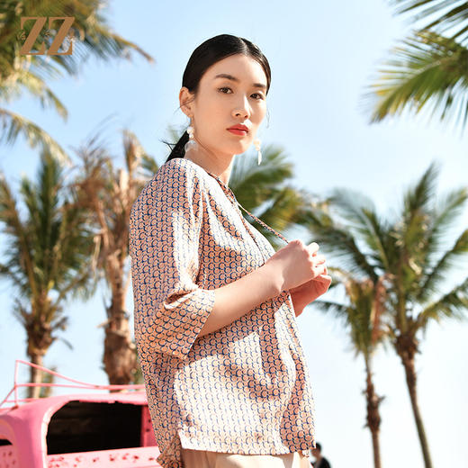佐尔美夏季新款 桑蚕丝真丝弹力斜纹绸上衣衬衣女E32CS07 商品图4