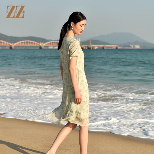 佐尔美夏季新款 休闲时尚小碎花短袖桑蚕丝真丝连衣裙女E32LS83 商品图4