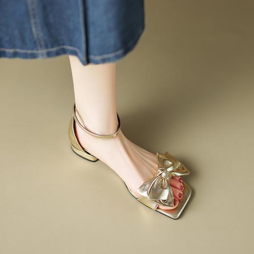 爆款百搭，里外全皮蝴蝶结低跟凉鞋QQJ-JZ-762F 商品图11