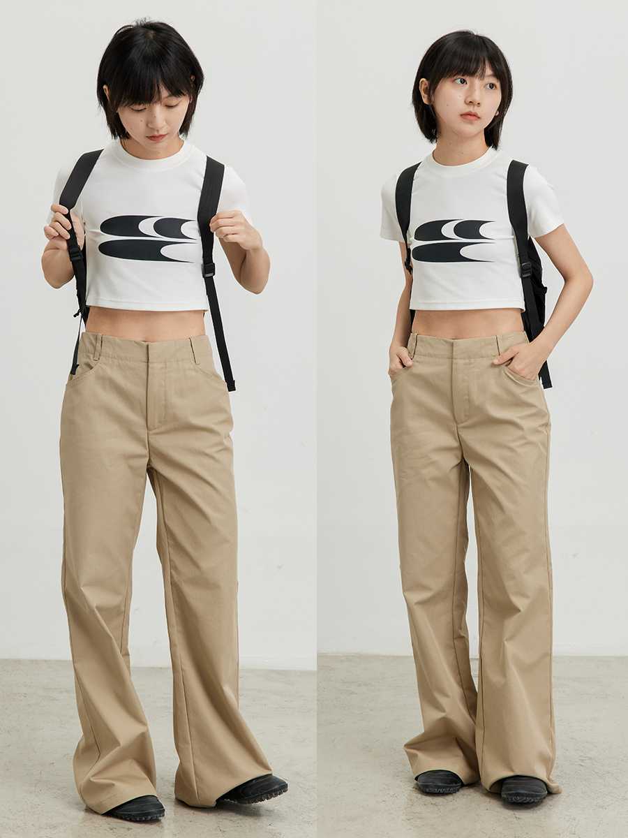 CryingCenter卡其脆面料显瘦喇叭裤复古宇宙腿长百搭裤