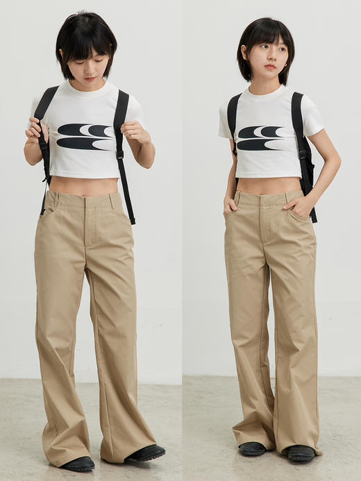 CryingCenter卡其脆面料显瘦喇叭裤复古宇宙腿长百搭裤 商品图0