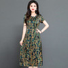 QYMKED-X369-Y，圆领复古印花连衣裙时尚新款妈妈装夏天短袖裙宽松中长款A字裙 商品缩略图1