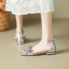 爆款百搭，里外全皮蝴蝶结低跟凉鞋QQJ-JZ-762F