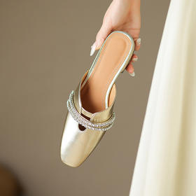 优雅法式，包头里外全皮低跟拖鞋HBP-5366