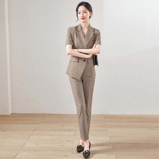 【西装+西裤】罗蒙夏季短袖西服套装女士修身显瘦商务通勤气质西服两件套 商品图7