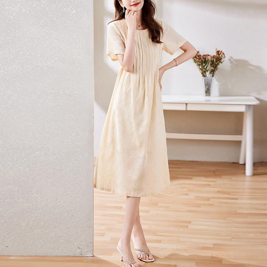 夏季新款，淑女温柔甜美圆领中长款裙子时尚气质纯色连衣裙HR-MEIQIN1921-1 商品图3