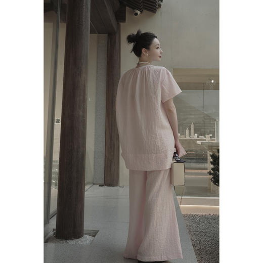 【388任选2件|不退换】UMILAB简约老钱 高JI随性夏日限定樱花粉上衣/休闲裤套装女E120N 商品图1