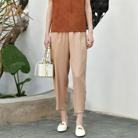 佐尔美夏季新款 真丝莨绸 香云纱 龟裂纹100%桑蚕丝休闲裤女E32KS82