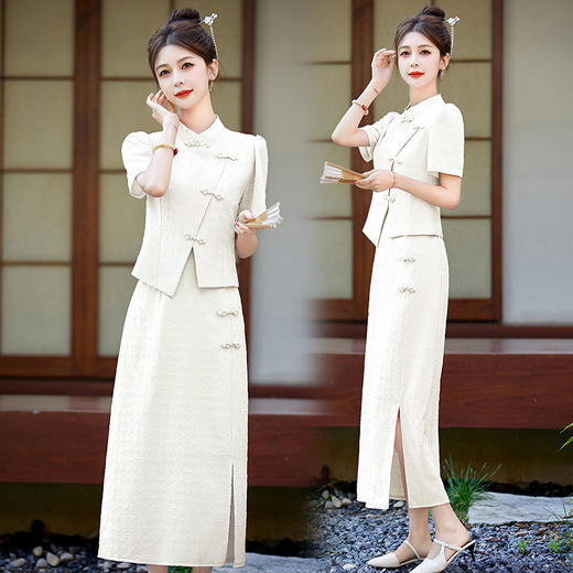 新中式两件套夏新款气质感减龄改良旗袍套装裙 HR-WY888819 商品图7