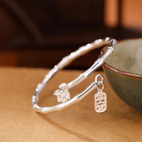 SZ01818 足银轻奢亮面竹报平安开口手镯百搭简约竹节荷花手环