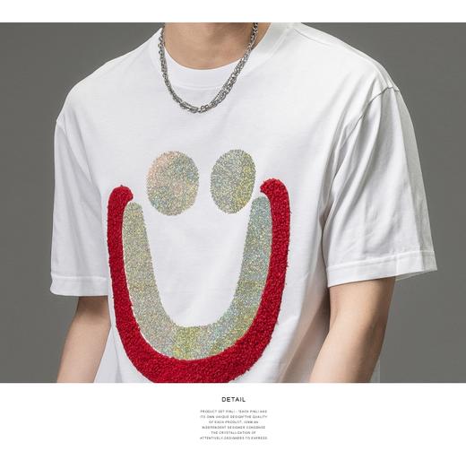 PINLI品立2023夏季新款男士落肩烫钻笑脸圆领短袖T恤BG231111084 商品图10