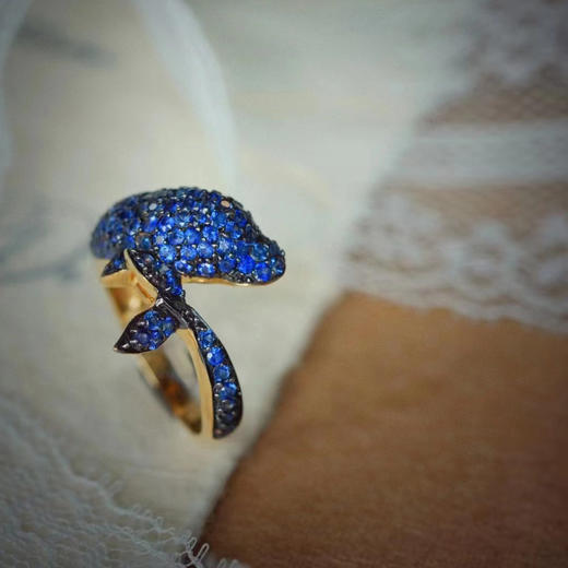 岁月拾遗 vintage9k金蓝宝石群镶海豚戒指 商品图1
