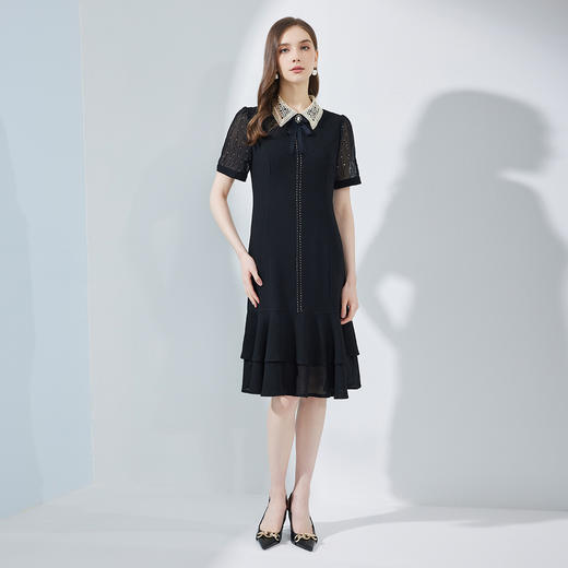 NF8Q2斯尔丽瑟俪商场同款2023新款蕾丝领蝴蝶结荷叶边OL气质连衣裙 商品图3