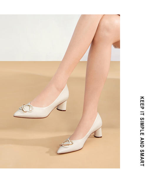 接吻猫春夏新款通勤高跟鞋时尚尖头粗跟单鞋女 商品图1