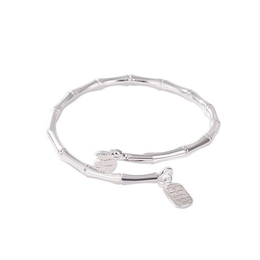 SZ01818 足银轻奢亮面竹报平安开口手镯百搭简约竹节荷花手环 商品图4