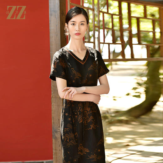 佐尔美夏季新款 国风优雅桑蚕丝真丝连衣裙女E32LS27 商品图3