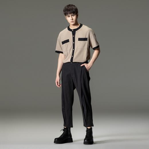 PINLI品立夏季新款撞色小香风圆领衬衫男士短袖休闲针织衬衣B232113061 商品图2