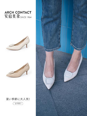 ARCHCONTACT安启美奈钻扣尖头羊皮高跟鞋52811
