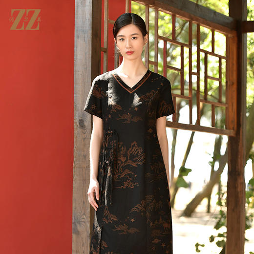 佐尔美夏季新款 国风优雅桑蚕丝真丝连衣裙女E32LS27 商品图1