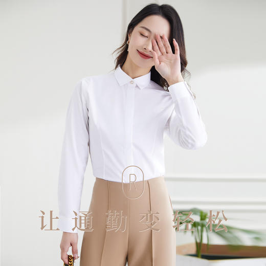 【60棉】罗蒙春秋女装暗门襟长袖衬衫女士商务通勤职业工装OL上班衬衣女 商品图2