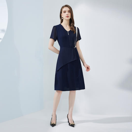 NF8K9斯尔丽瑟俪2023夏季新款撞色拼接不规则双层裙摆收腰显瘦连衣裙 商品图3