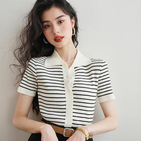 赫本风条纹Polo衫