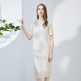 NF8Q1斯尔丽瑟俪商场同款2023夏季新款手工钉珠款拼接收腰时尚连衣裙