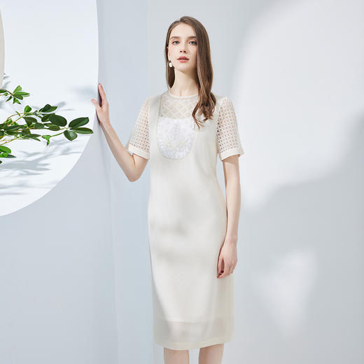 NF8Q1斯尔丽瑟俪商场同款2023夏季新款手工钉珠款拼接收腰时尚连衣裙 商品图0