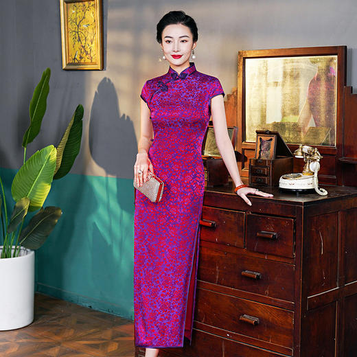 WX真丝旗袍桑蚕丝 低调档次长款时尚立领旗袍 商品图0
