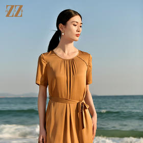佐尔美夏季新款 经典优雅系腰带桑蚕丝真丝连衣裙女E32LS19