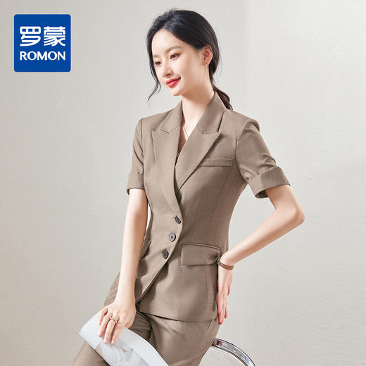 【西装+西裤】罗蒙夏季短袖西服套装女士修身显瘦商务通勤气质西服两件套 商品图6