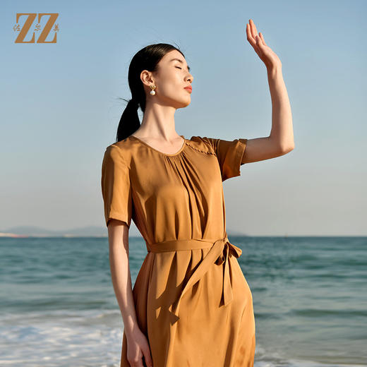 佐尔美夏季新款 经典优雅系腰带桑蚕丝真丝连衣裙女E32LS19 商品图2