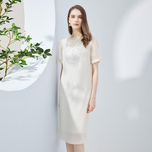 NF8Q1斯尔丽瑟俪商场同款2023夏季新款手工钉珠款拼接收腰时尚连衣裙 商品图2