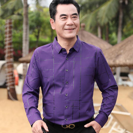 【时尚潮流显气质魅力❗️爸爸衬衫男长袖夏装中老年冰丝衬衣】舒适柔软亲肤吸汗 简单大气 休闲宽松中年男士薄款商务寸衬父亲节礼物优选粉丝专属七夕男士父亲节礼物新年礼盒年货礼盒 商品图2